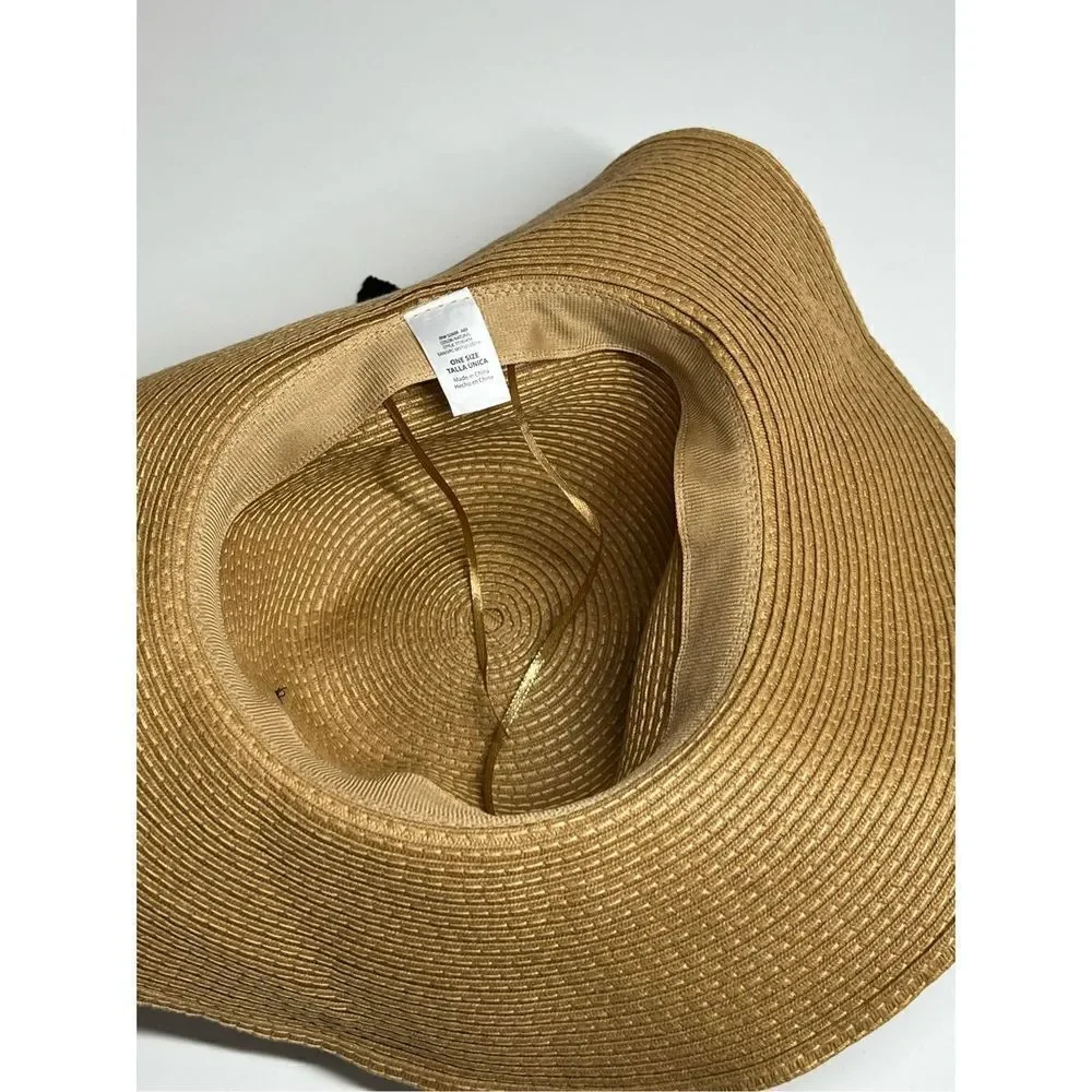 Vintage Women's 100% Straw Hat One Size Black Band in back with Bow - Picture 7 of 9
